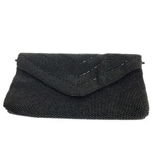 Vintage Unbranded Fully Lined Beaded Satin Evening Envelope Clutch Bag Black 🖤